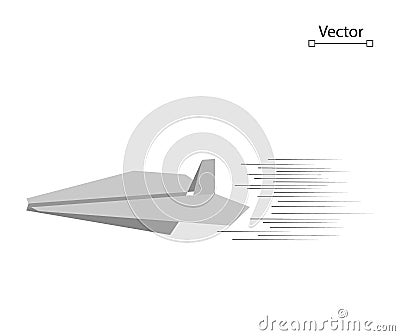 Flying white creative origami paper plane with speed line. Vector conceptual illustration, Travel, Leisure, Business. Vector Illustration