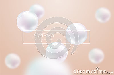 Flying white natural pearl sphere with highlight reflection and blur effect on pastel pink background. Luxury jewelry beautiful Vector Illustration