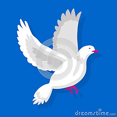 Flying white pigeon isolated on blue background vector illustration Vector Illustration