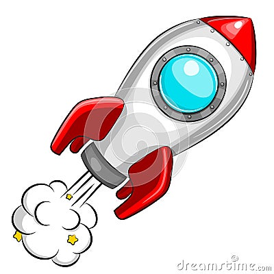 Flying white rocket on white background Vector Illustration