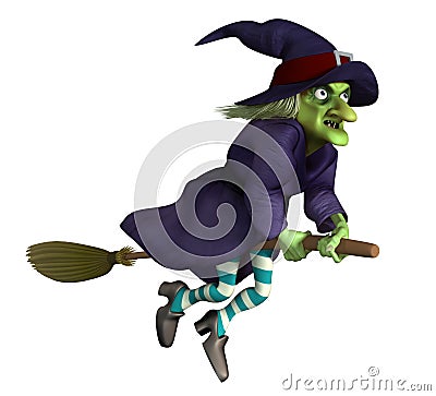 Flying witch on a broom Stock Photo