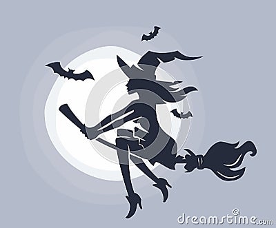 Flying young witch Vector Illustration