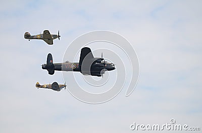 RAF BBMF, Battle of Britain Memorial Flight, flypast - Lancaster, Spitfire and Hurricane Editorial Stock Photo