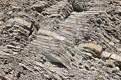 Flysch rocky layers from the Paleozoic-Carboniferous age in Penarroyas Stock Photo