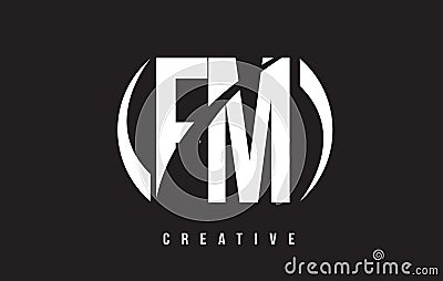 FM F M White Letter Logo Design with Black Background. Vector Illustration