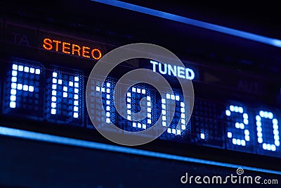 FM tuner radio display. Stereo digital frequency station tuned Stock Photo