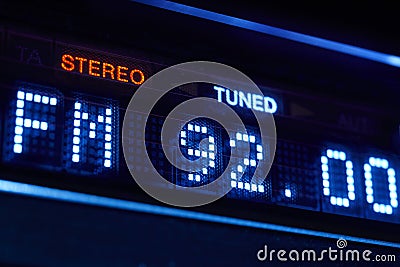 FM tuner radio display. Stereo digital frequency station tuned. Stock Photo