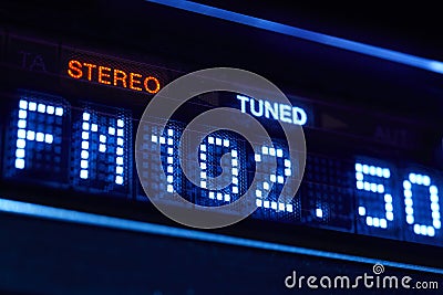 FM tuner radio display. Stereo digital frequency station tuned Stock Photo