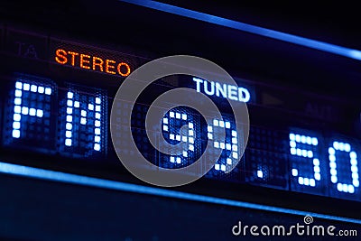 FM tuner radio display. Stereo digital frequency station tuned. Stock Photo