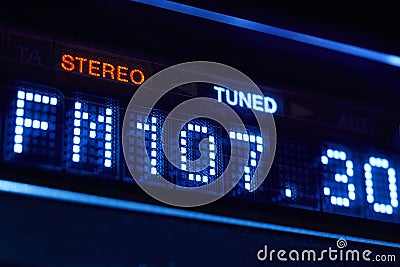 FM tuner radio display. Stereo digital frequency station tuned Stock Photo