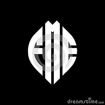 FME circle letter logo design with circle and ellipse shape. FME ellipse letters with typographic style. The three initials form a Vector Illustration