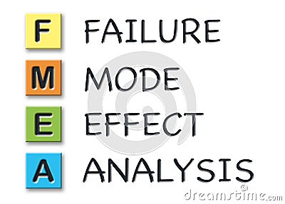 FMEA initials in colored 3d cubes with meaning Stock Photo