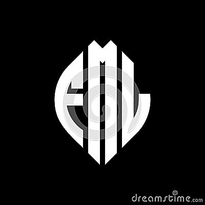 FML circle letter logo design with circle and ellipse shape. FML ellipse letters with typographic style. The three initials form a Vector Illustration