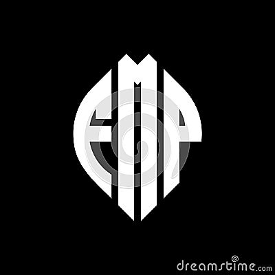 FMP circle letter logo design with circle and ellipse shape. FMP ellipse letters with typographic style. The three initials form a Vector Illustration