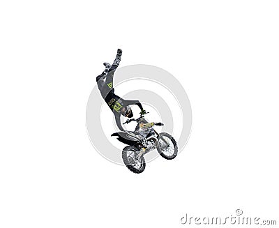 FMX biker doing Indian air on white background Editorial Stock Photo