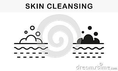 Foam Bubble on Skin for Deep Cleansing Line and Silhouette Icon Set. Skin Cosmetic Procedure Symbol Collection. Cream Vector Illustration