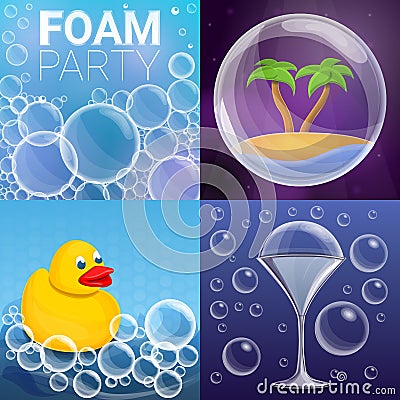 Foam effect banner set, cartoon style Vector Illustration