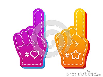 Foam Fingers. Two foam hand with raising forefinger. Vector scalable graphics Stock Photo