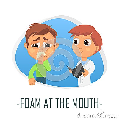 Foam at the mouth medical concept. Vector illustration. Cartoon Illustration