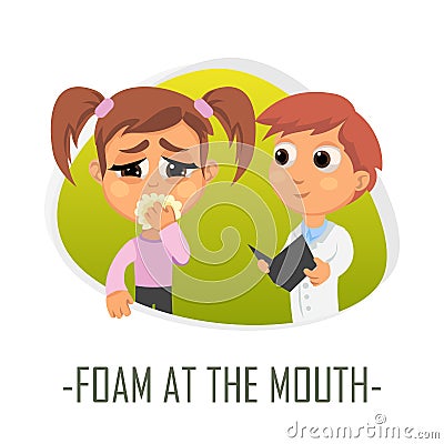 Foam at the mouth medical concept. Vector illustration. Cartoon Illustration