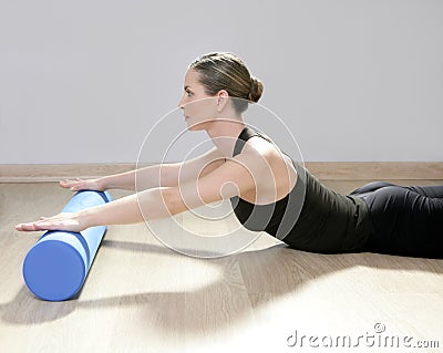 Foam roller pilates woman sport gym fitness Stock Photo