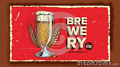 Foamy Beer Glass Brewery Advertising Banner Vector Vector Illustration