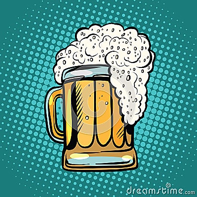 Foamy mug of beer pop art retro Vector Illustration