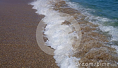 Summer, sea, sun, beach, holiday, fun. Foamy waves on the seashore - Black Sea, landmark attraction in Romania Stock Photo