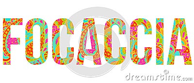 Focaccia doodle pattern text design Vector Illustration