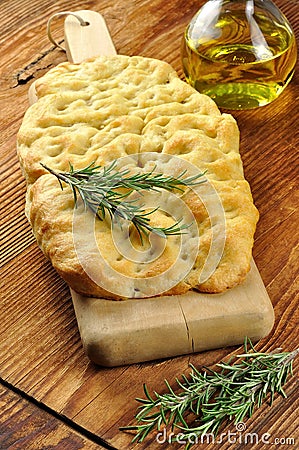Focaccia with rosemary, olive oil and coarse salt Stock Photo