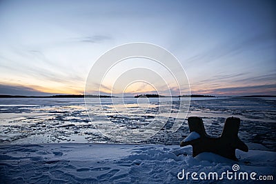 Beautiful sunrise this winter morning in the harbor Stock Photo