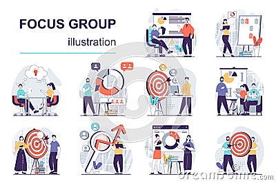 Focus group concept with character situations mega set. Vector illustrations Cartoon Illustration