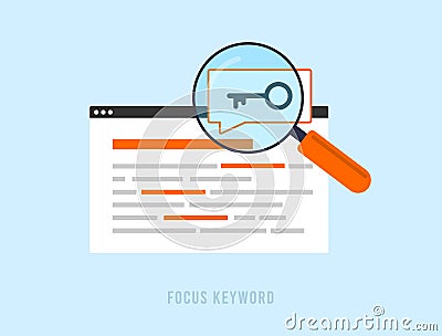 Focus Keyword - target search term for SEO rankings. Selection, research and analysis focus keywords for search engine Vector Illustration