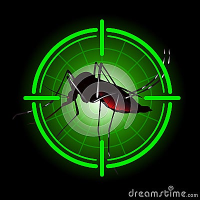 Focus scan Aedes Aegypti mosquitoes with stilt target. sights signal. for institutional related sanitation and care Vector Illustration