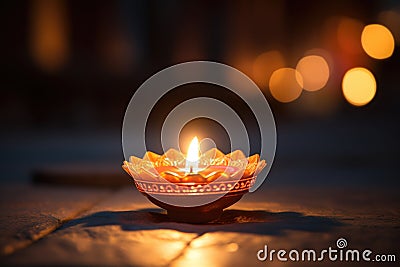 focus on a single glowing diya Stock Photo