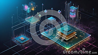 Adiabatic Quantum Processing Unit. AI generate Stock Photo