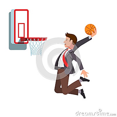 Business man performing basketball hoop slam dunk Vector Illustration