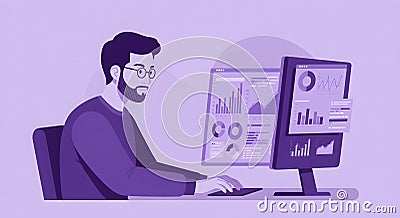 AI-Generated Data Analyst Visualization Cartoon Illustration