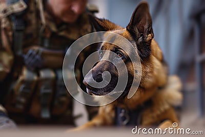 Military Dog with Soldier in Training. Stock Photo