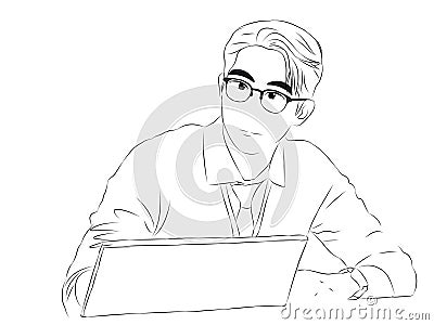 Focused Professional: Illustration of a Serious Businessman at Work Cartoon Illustration