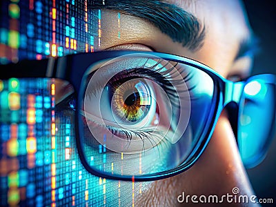 Focused Programmer with Glasses Deep Dive into Coding Perfect for Tech Startup or Software Company Stock Photo