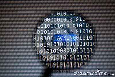 Focusing Hacking Text on Computer Screen Stock Photo