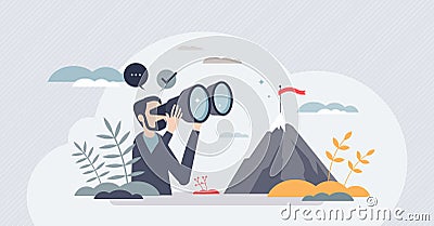 Focusing on target and business challenge objective tiny person concept Vector Illustration