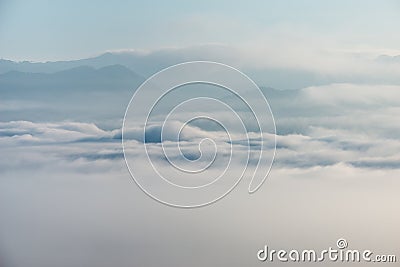 Fog above the forest in minimalist photography Stock Photo