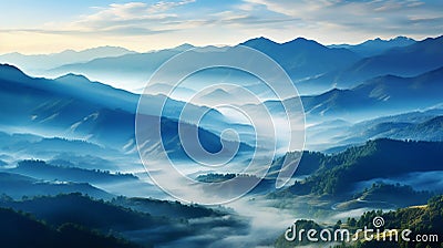 fog covers mountain Stock Photo