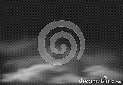 Fog effect. Smoke clouds, cloudy mist and realistic smoky cloud isolated on transparent background vector illustration Vector Illustration
