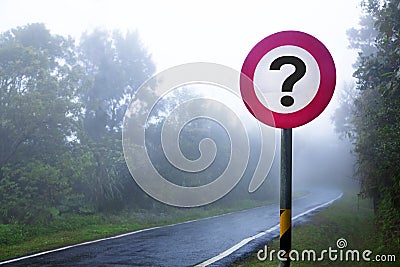 Fog forest and question sign Stock Photo