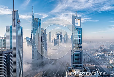 Fog in Futuristic City of Dubai Editorial Stock Photo