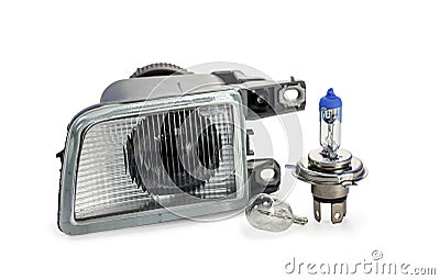 Fog light. xenon and halogen lamps. Automotive light bulbs Stock Photo