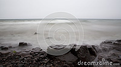 Fog, Mist, Water, and Stone Stock Photo